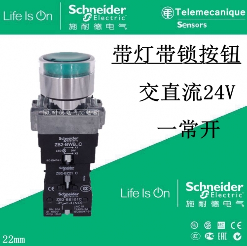Schneider illuminated button switch self-locking 24V 1 often open XB2BW33B1C+ZB2BZ21C green