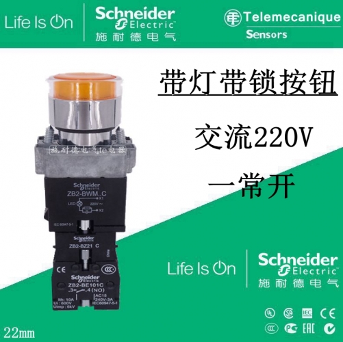 Schneider illuminated button switch self-locking 220V 1 often open 22mm XB2BW35M1C+ZB2-BZ21C