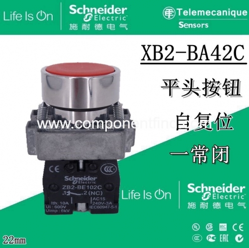 Schneider button switch XB2BA42C red flat head button one normally closed XB2-BA42C