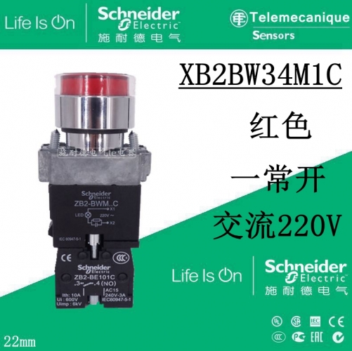 Schneider Red Illuminated 220V Reset Button XB2BW34M1C (ZB2BWM41C+ZB2BW34C)