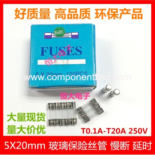 5*20 glass fuse tube slow break delay type T0.5A T500MA 250V with UL SA certification