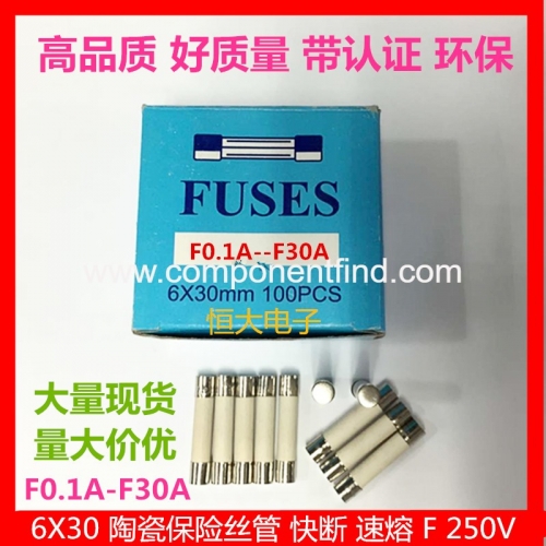 6*30mm explosion-proof ceramic fuse/tube with leads, fast/slow-break type 500V/0.2A T0.2A