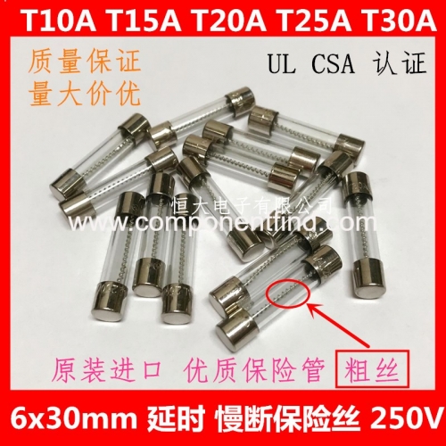 6*30mm glass fuse tube slow-break delay fuse T10A T15A T20A T30A T3A T4A T3.15A T5A T6A T7A T1A T2A T10A T12A T0.4A T0.31 T3A T0.8A T0.2A T0.1A  250V
