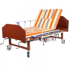 Multi-Function Manual Rotating Hospital Bed With Wooden Bedhead