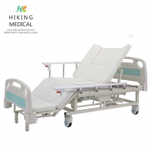 Multi functional patient care rolling hospital nursing medical bed with potty hole