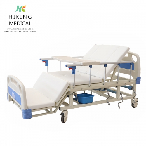 Multi functional patient care rolling hospital nursing medical bed with potty hole