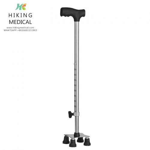 Medical Rehabilitation Physiotherapy Quadripode Four Legs Stainless Steel Cane Walking Stick