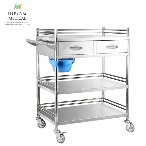 Cheap hospital furniture 3-tier stainless steel medical trolley