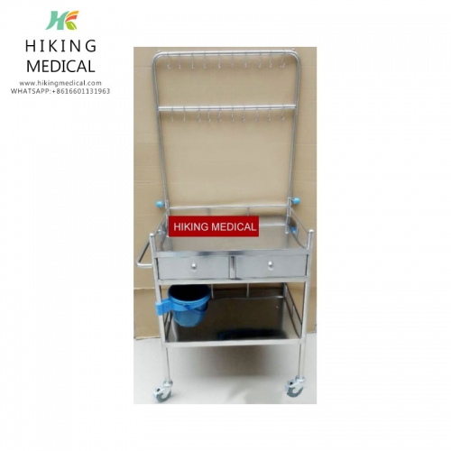 Luxury stainless steel infusion cart double row hook infusion cart instrument cart surgical cart