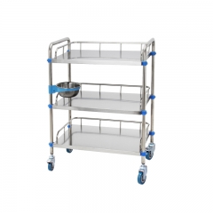 Hospital Medical Equipment Stainless Steel Cart 3 Layers Surgical Trolley With Drawer And Wheel