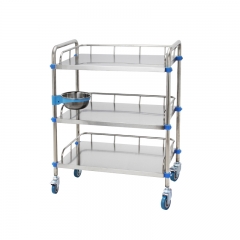 Hospital Medical Equipment Stainless Steel Cart 3 Layers Surgical Trolley With Drawer And Wheel