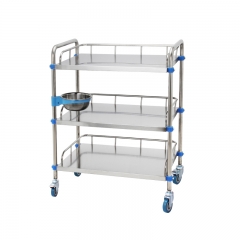 Hospital Medical Equipment Stainless Steel Cart 3 Layers Surgical Trolley With Drawer And Wheel