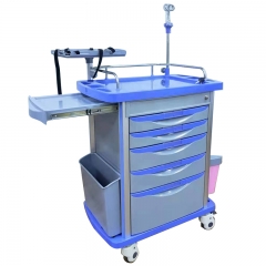 New Model High Quality Medical Metal Emergency Crash Cart Medical Critical Care Trolley With 5 Drawers