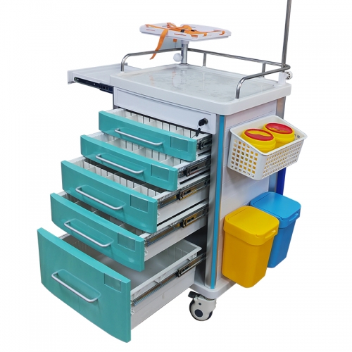 Hospital medication trolly crash medicine drawer emergency medical cart abs medical equipment trolley for hospital