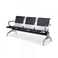Black Leather Waiting Chair Hospital 3-Seater Ganging PU Airport Chair Office Reception Room Public Bench Chair For Infusion