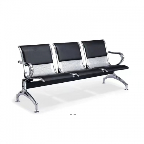 Black Leather Waiting Chair Hospital 3-Seater Ganging PU Airport Chair Office Reception Room Public Bench Chair For Infusion