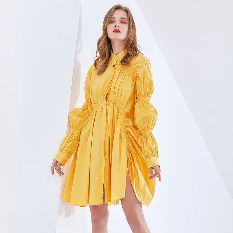 TWOTWINSTYLE Multicolor Drawstring Puff Sleeve Ruched Dress