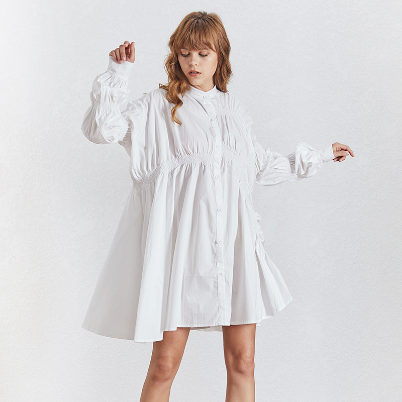 TWOTWINSTYLE Multicolor Drawstring Puff Sleeve Ruched Dress