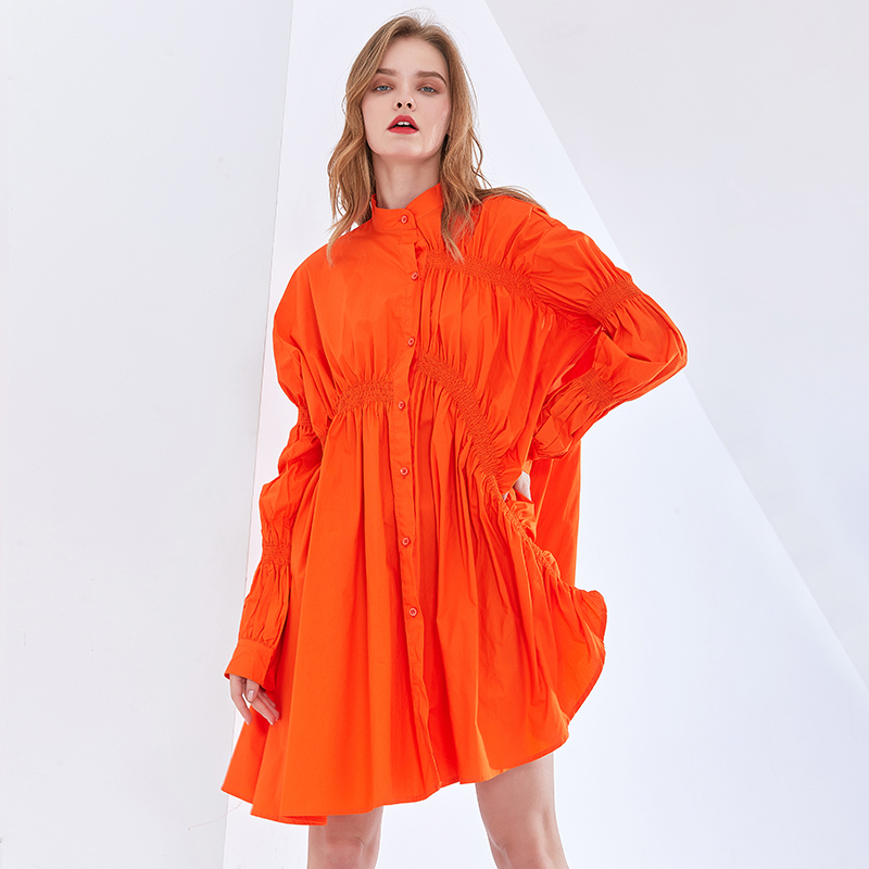 TWOTWINSTYLE Multicolor Drawstring Puff Sleeve Ruched Dress
