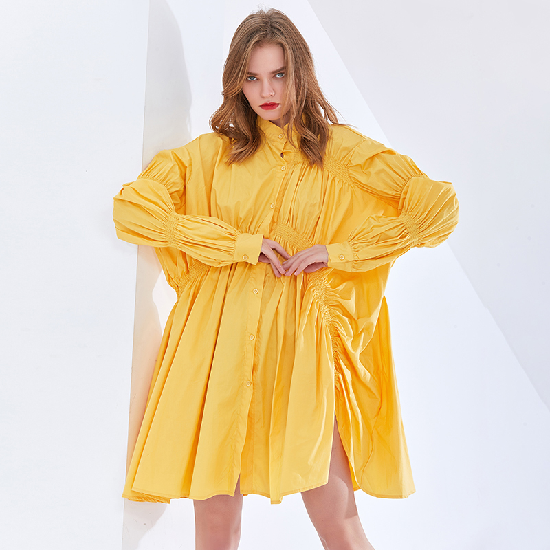 TWOTWINSTYLE Multicolor Drawstring Puff Sleeve Ruched Dress