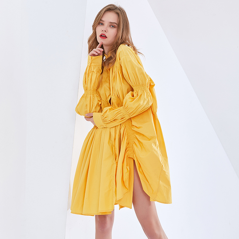 TWOTWINSTYLE Multicolor Drawstring Puff Sleeve Ruched Dress