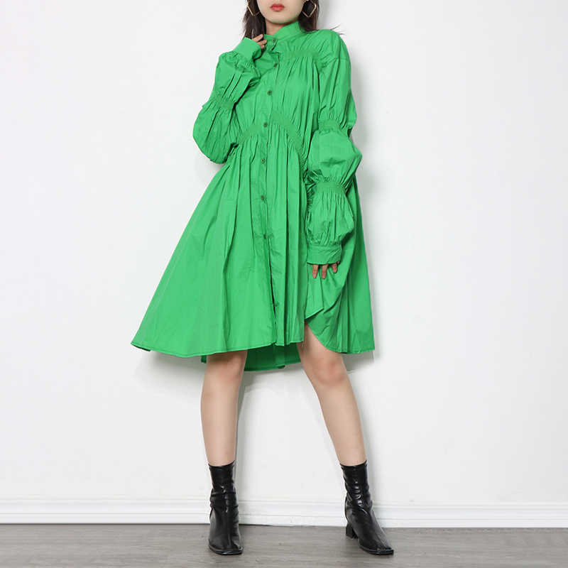 TWOTWINSTYLE Multicolor Drawstring Puff Sleeve Ruched Dress