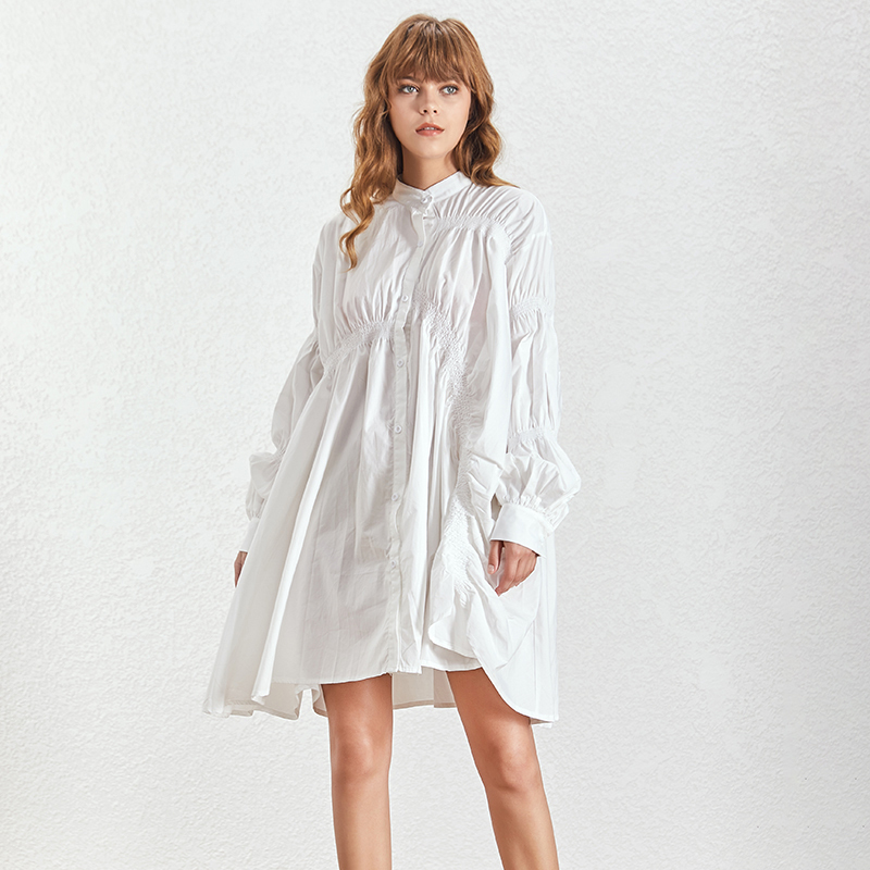 TWOTWINSTYLE Multicolor Drawstring Puff Sleeve Ruched Dress