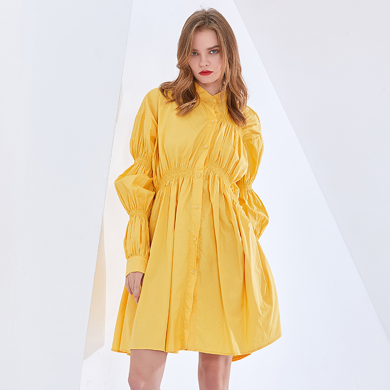 TWOTWINSTYLE Multicolor Drawstring Puff Sleeve Ruched Dress