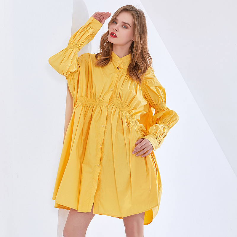 TWOTWINSTYLE Multicolor Drawstring Puff Sleeve Ruched Dress