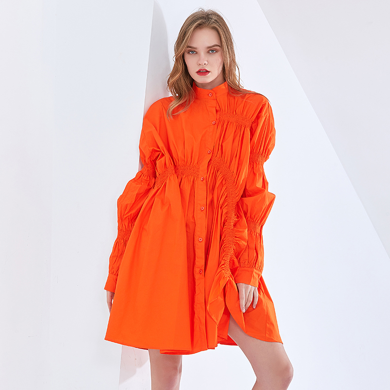 TWOTWINSTYLE Multicolor Drawstring Puff Sleeve Ruched Dress