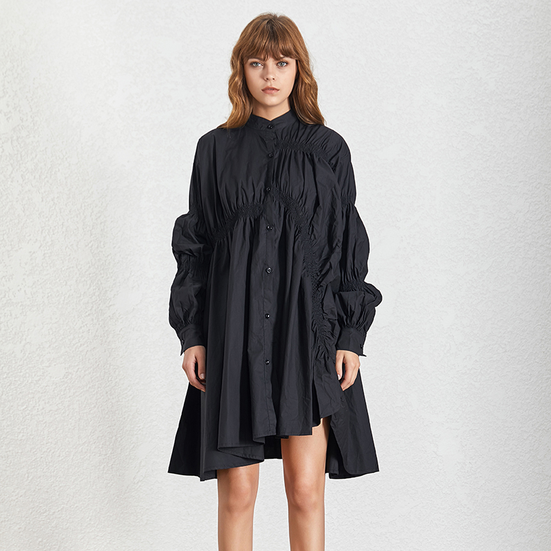 TWOTWINSTYLE Multicolor Drawstring Puff Sleeve Ruched Dress