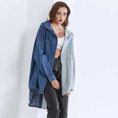 TWOTWINSTYLE Colorblock Patchwork Hit Color Denim Long Sleeve Button Through Shirts Loose Blouse Fashion Clothes New
