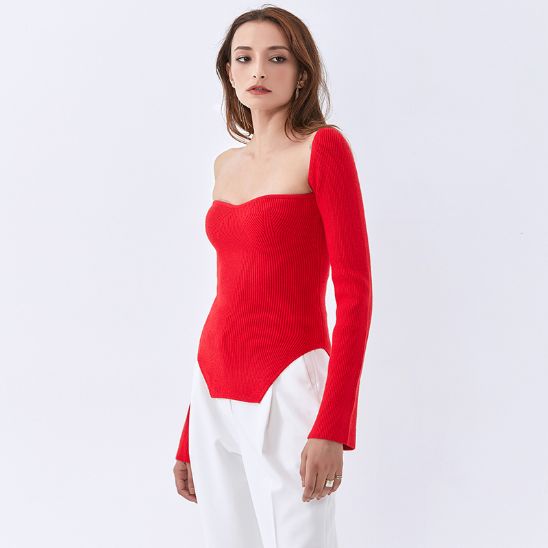 TWOTWINSTYLEKnitting Solid Sweaters For Women Square Collar Long Sleeve Pullover Casual Loose Sweater Female Fashion Clothing