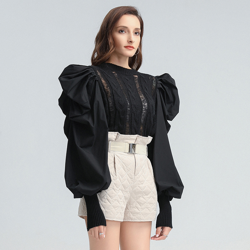 CHICEVER Puff Sleeve Sweaters For Women Round Neck Knitting Pullover Temperament Solid Sweater Female Fashion Clothing  News