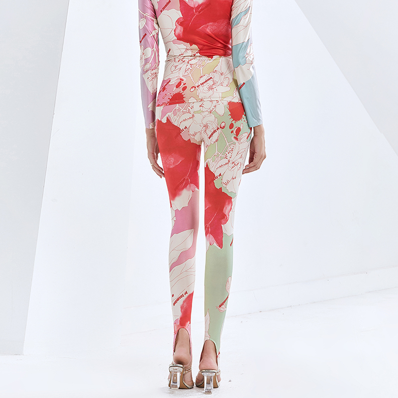 TWOTWINSTYLE Hit Color Print Skinny Colorful Pencil Pant