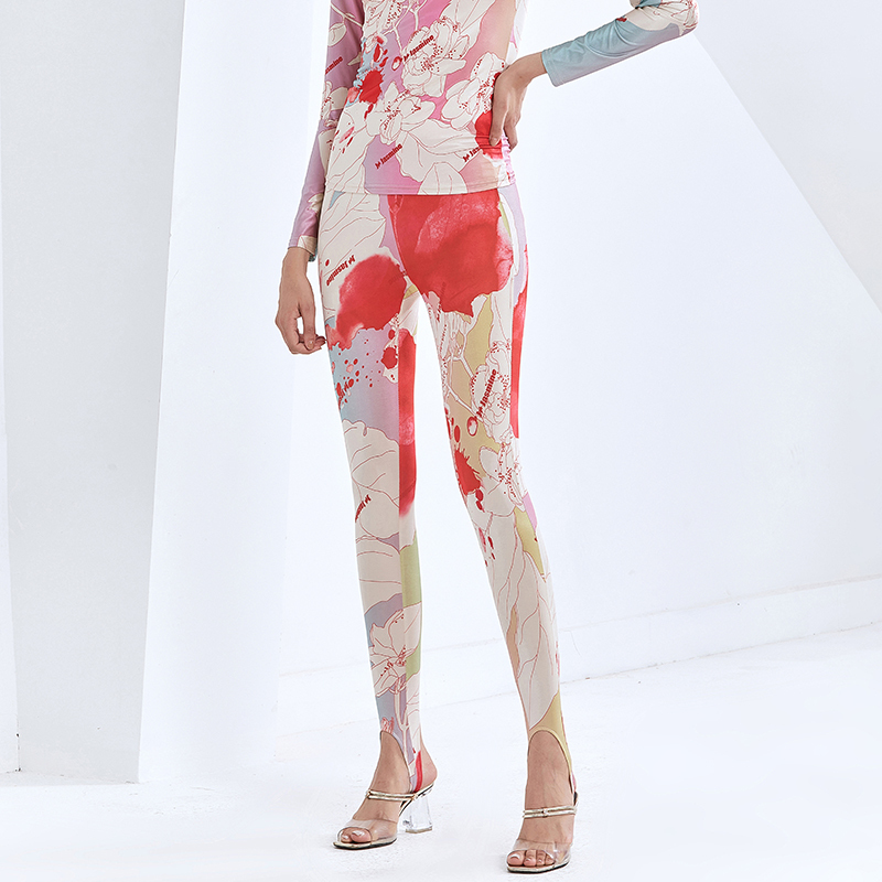 TWOTWINSTYLE Hit Color Print Skinny Colorful Pencil Pant