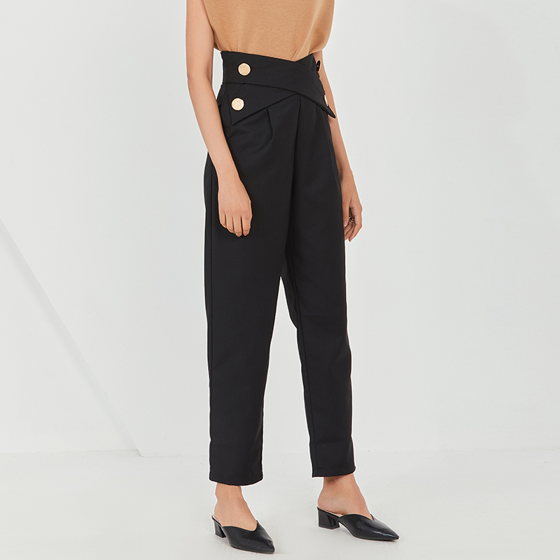TWOTWINSTYLE Straight High Waist Cross Buttons Pants