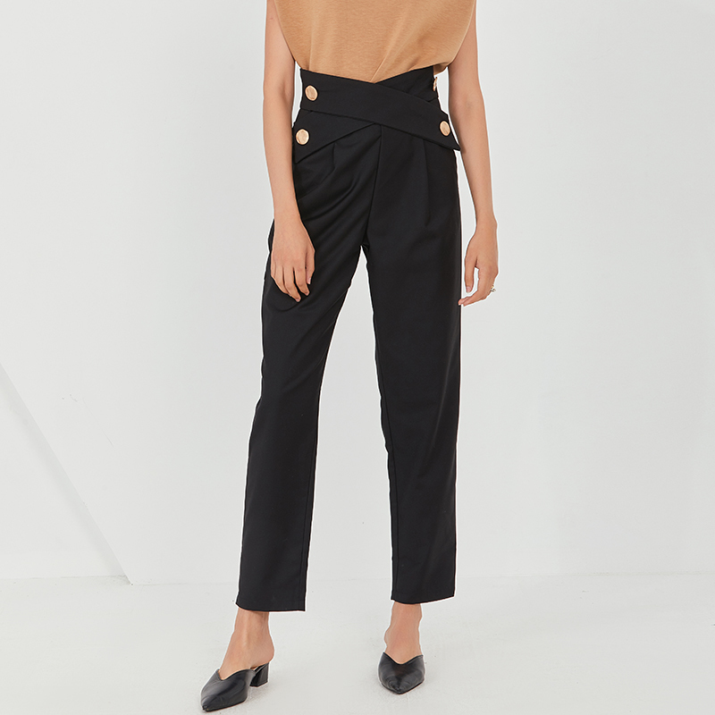 TWOTWINSTYLE Straight High Waist Cross Buttons Pants