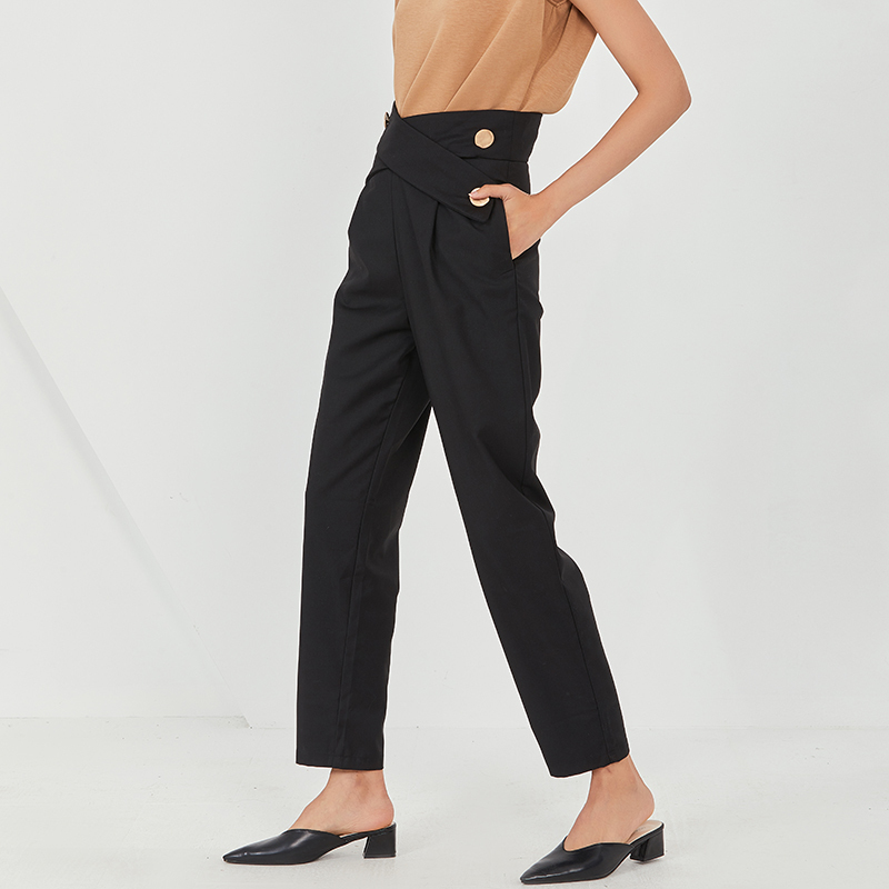 TWOTWINSTYLE Straight High Waist Cross Buttons Pants