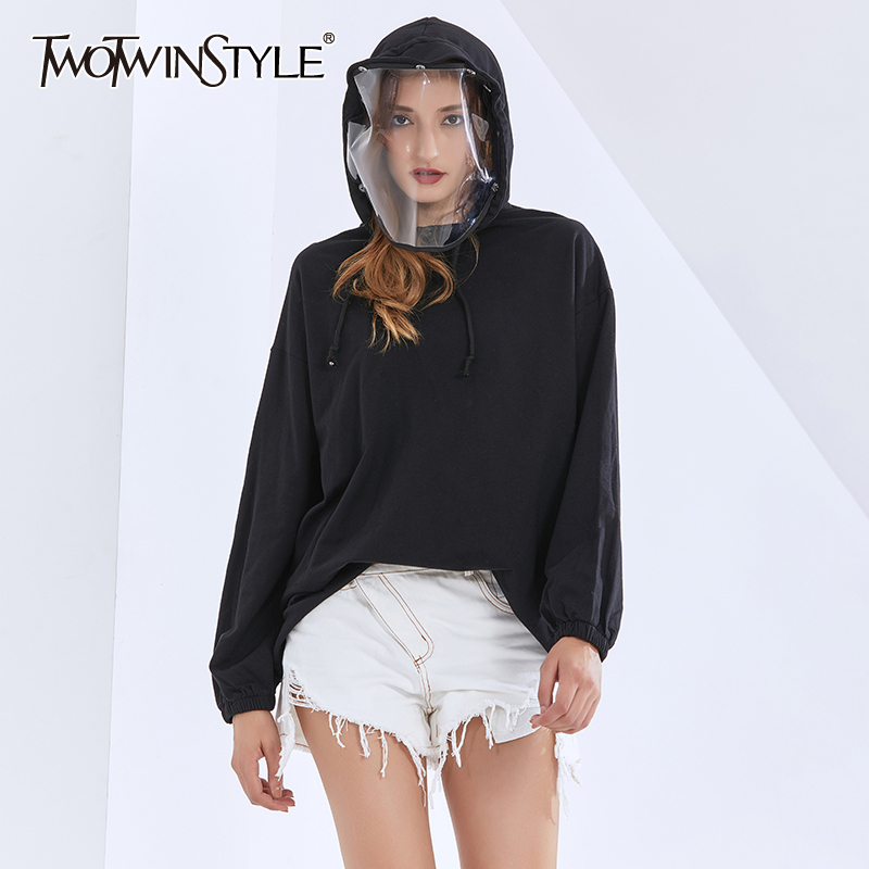 TWOTWINSTYLE Hooded Lantern Long Sleeve Lace Up Sweatshirts