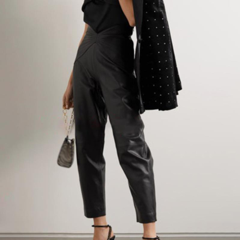 TWOTWINSTYLE Irregular High Waist Minimalist PU Pants