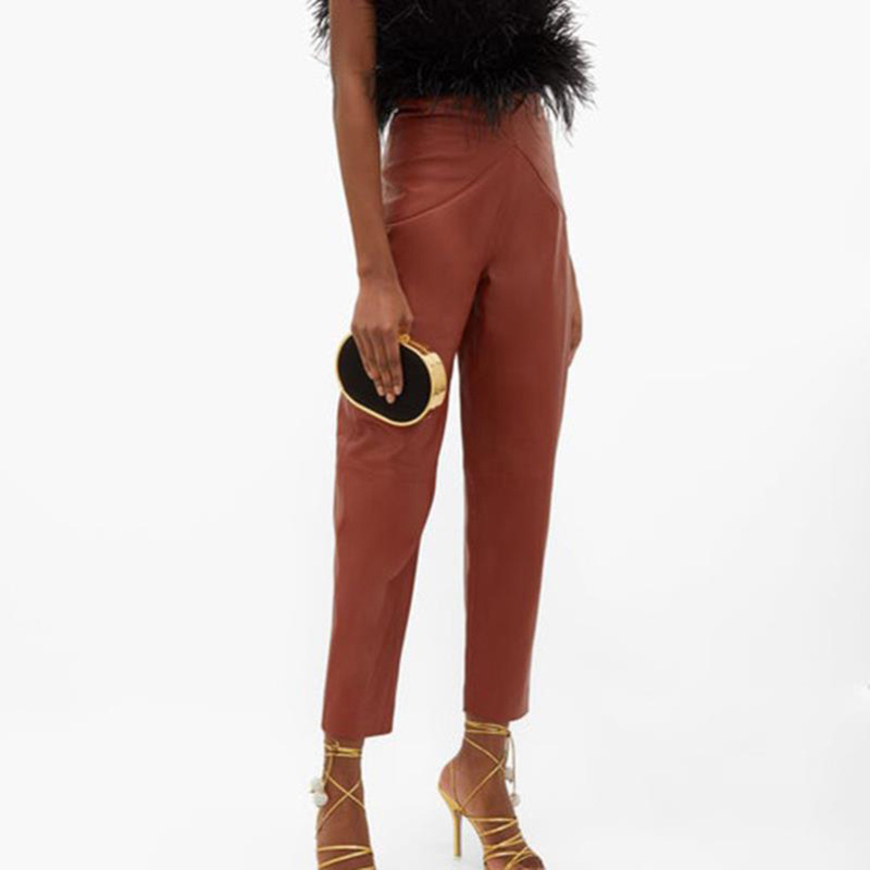 TWOTWINSTYLE Irregular High Waist Minimalist PU Pants