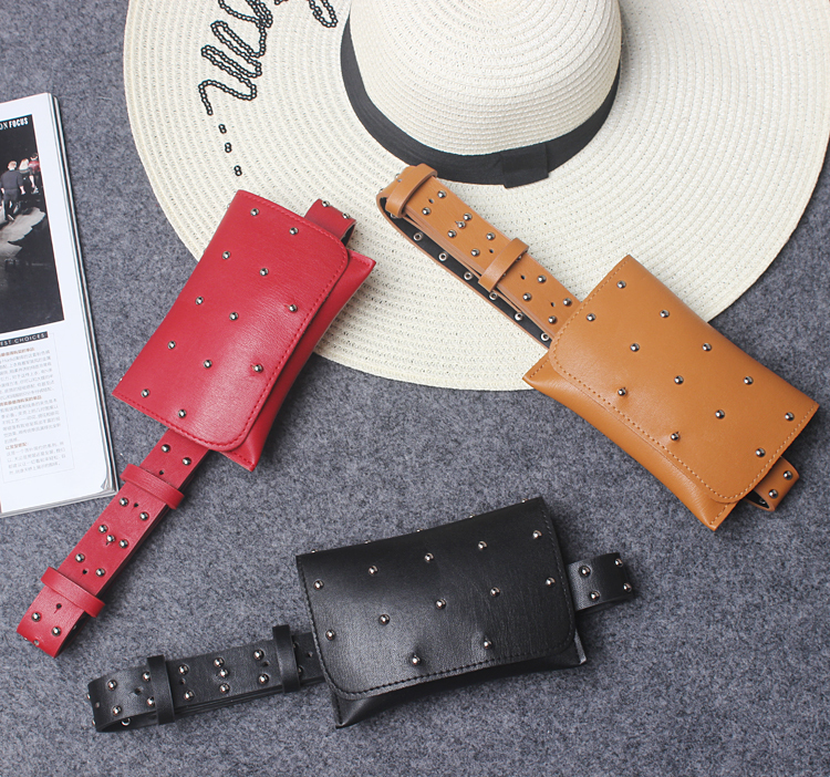 TWOTWINSTYLE PU Leather Rivets Female Belts With Bag