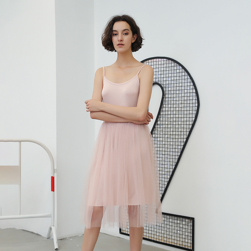 TWOTWINSTYLE Off Shoulder Spaghetti Strap Mesh Dress