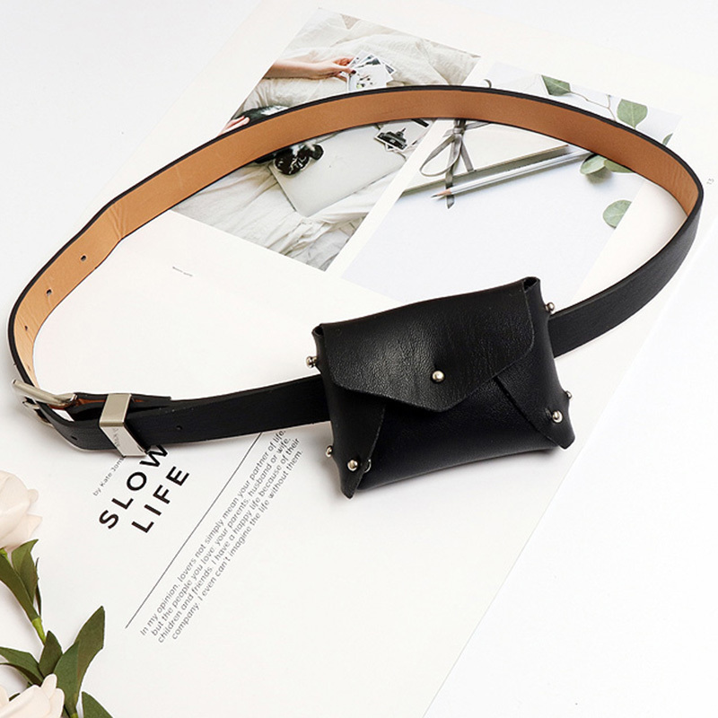 TWOTWINSTYLE Sexy PU Patchwork Pockets Solid Minimalist Belts