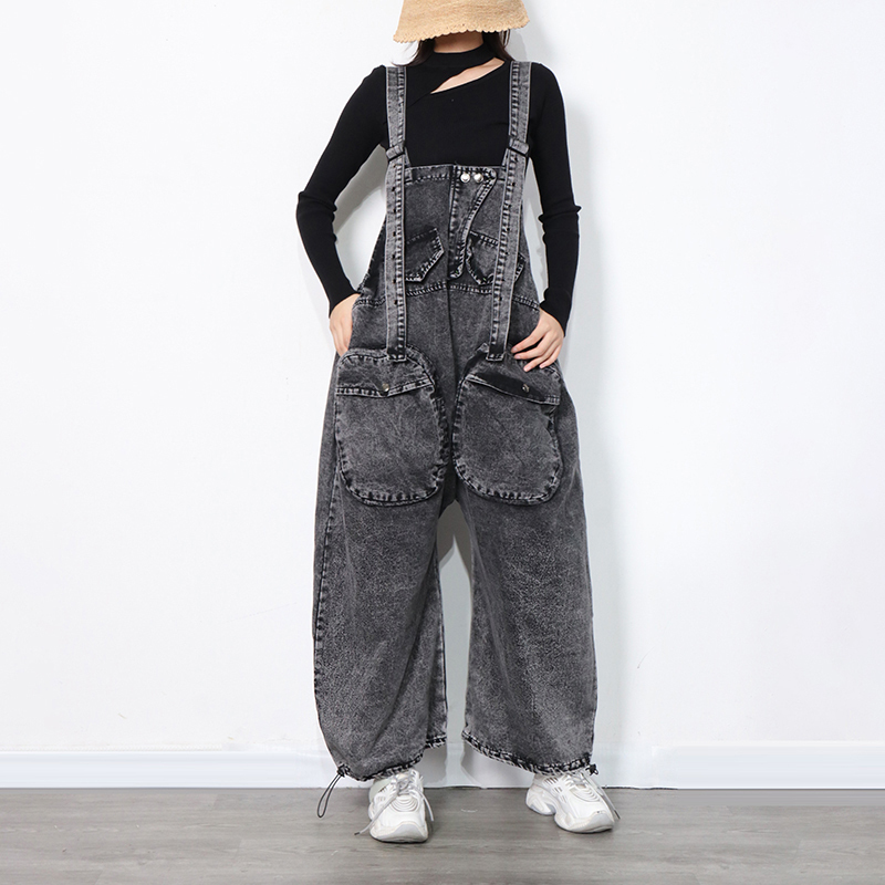TWOTWINSTYLE Sleeveless Denim Patchwork Dual Pocket Jumpsuit