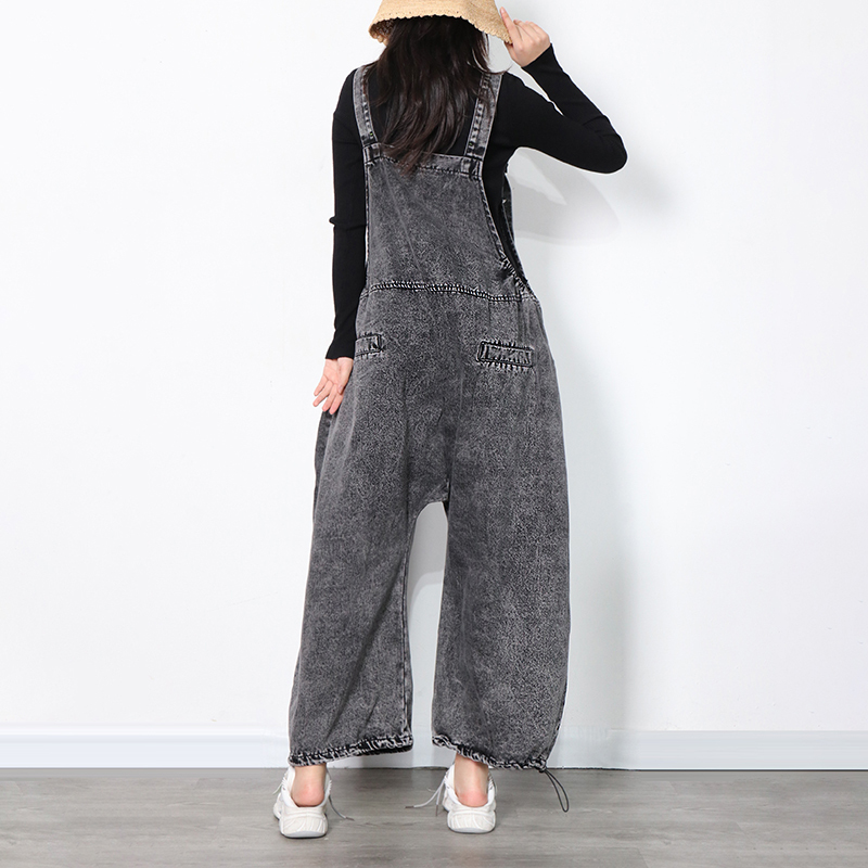 TWOTWINSTYLE Sleeveless Denim Patchwork Dual Pocket Jumpsuit