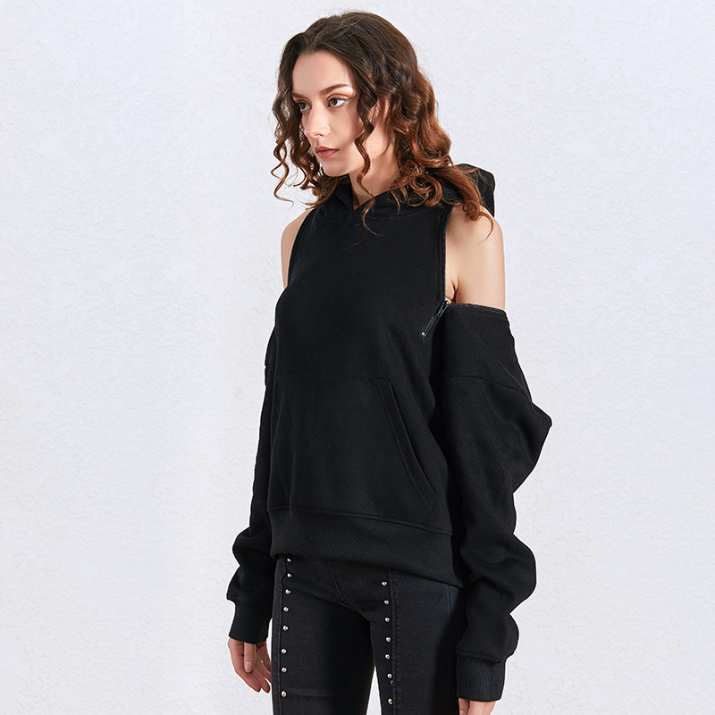 TWOTWINSTYLE Black Casual Hollow Out Sweatshirt
