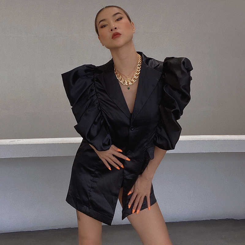 TWOTWINSTYLE Korean Black Patchwork Ruffle Blazer