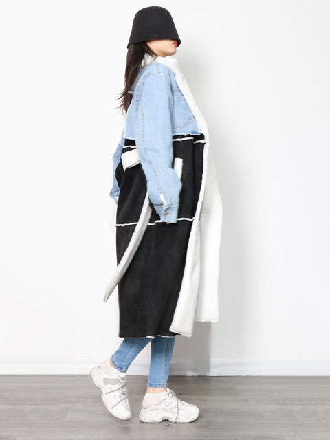 TWOTWINSTYLE Casual Patchwork Pockets Colorblock Open Stitch Jackets